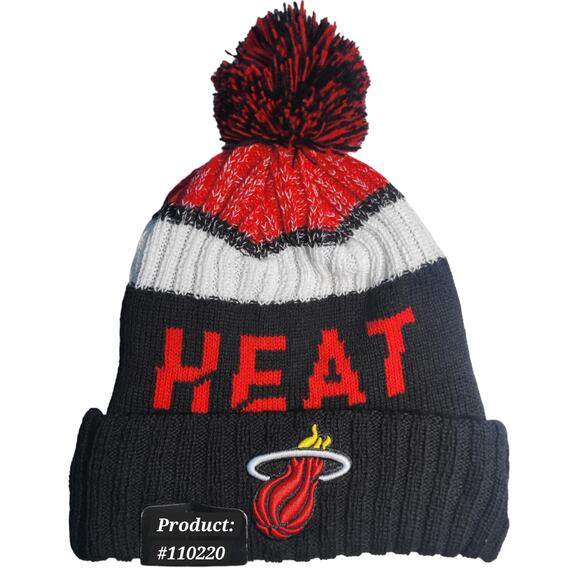NWT Miami Heat Sports Knit Pom Beanie‎ Fleece Lining OSFA Unisex - Picture 3 of 5